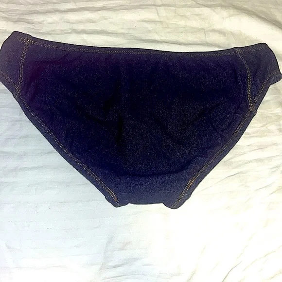 NWT Juicy Couture dark blue Denim look  Nautical print lined Bikini Bottoms Sz M - Picture 6 of 7